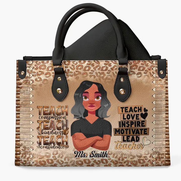 Personalized Custom Leather Bag - Birthday, Teacher's Day Gift For Teacher - Teach Love Inspire Motivate Lead