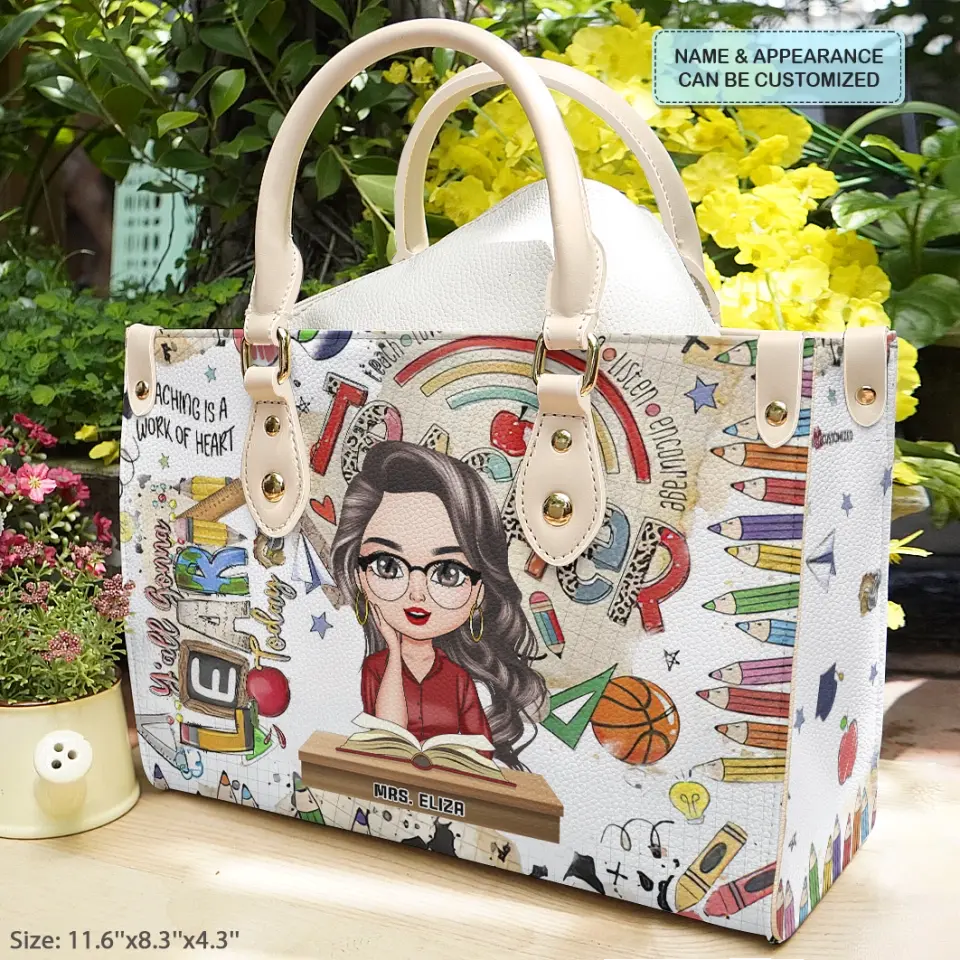 Personalized Custom Leather Bag - Birthday, Teacher's Day Gift For Teacher - Teach Love Inspire