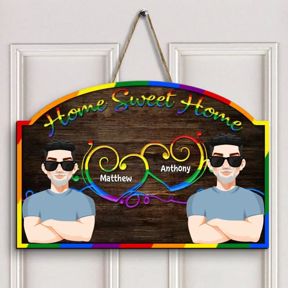 Personalized Custom Door Sign - Anniversary, Valentine's Day, LGBT, Pride Month Gift For Couple - Home Sweet Home