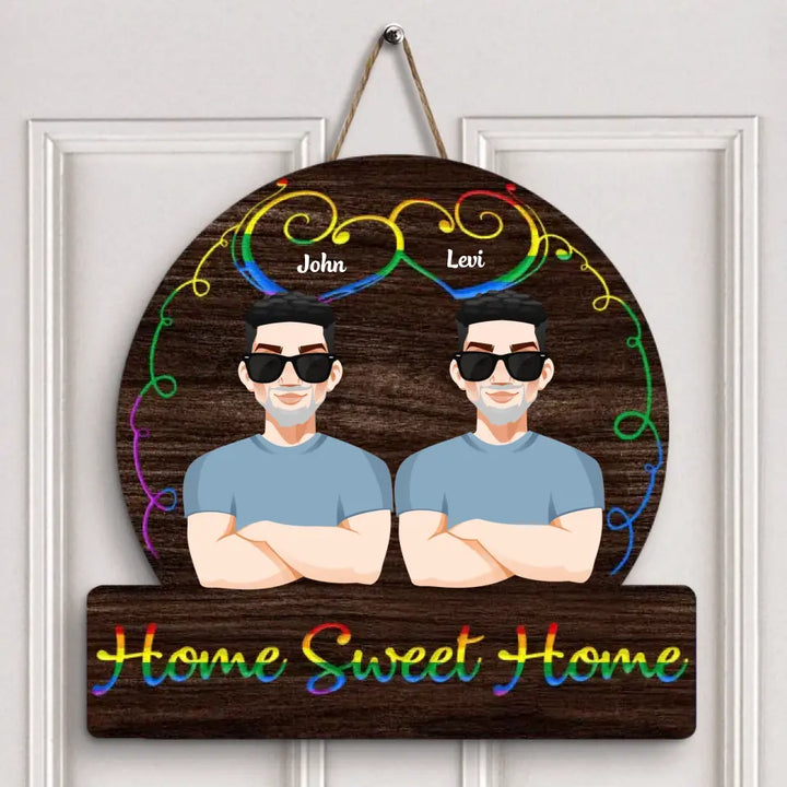 Personalized Custom Door Sign - Anniversary, Valentine's Day, LGBT, Pride Month Gift For Couple - Home Sweet Home