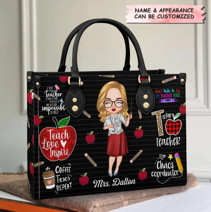Personalized Leather Bag - Gift For Teacher - Teach Love Inspire Teacher V2