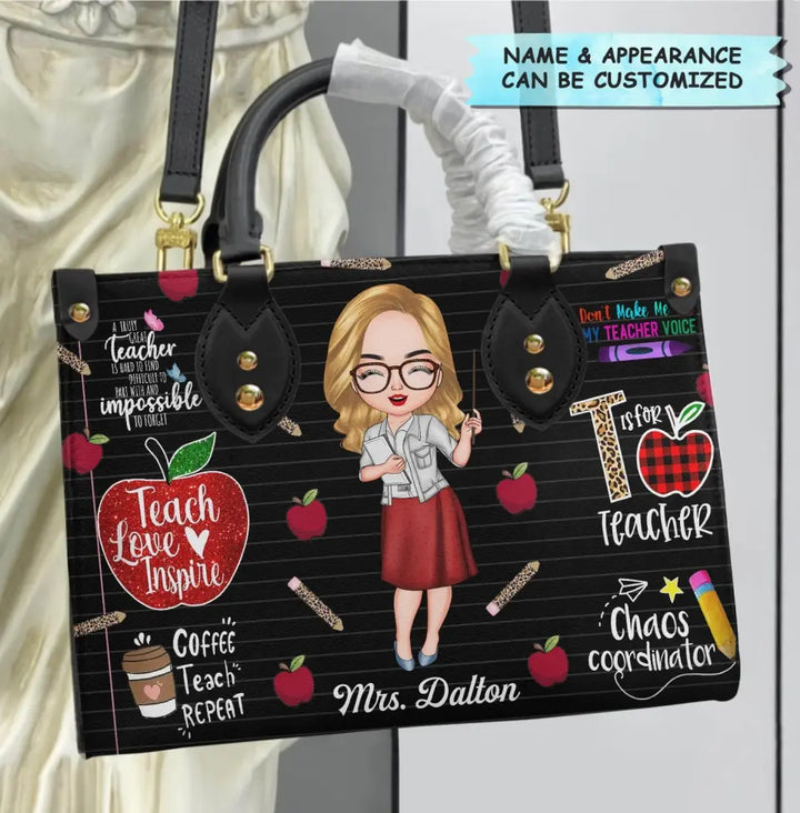 Personalized Leather Bag - Gift For Teacher - Teach Love Inspire Teacher V2