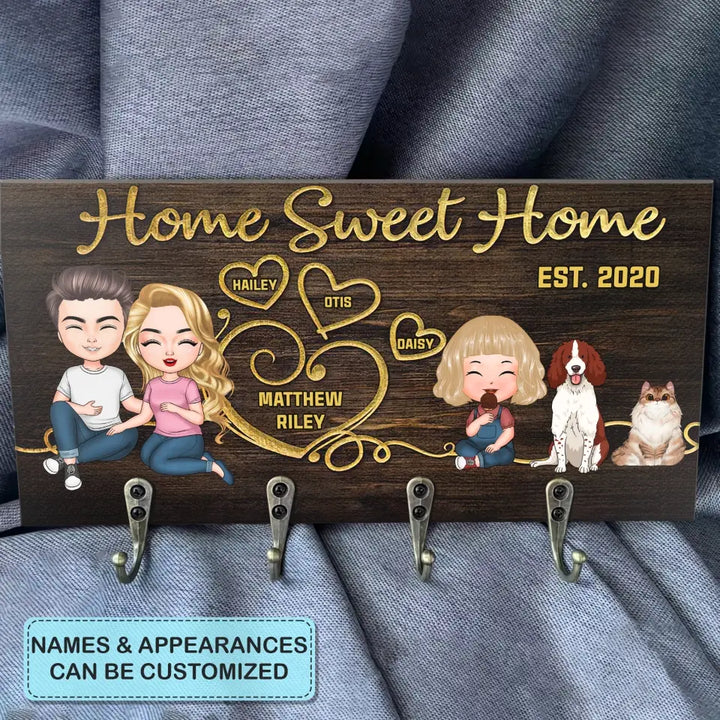 Personalized Custom Key Holder - Mother's Day, Father's Day, Birthday Gift For Cat Mom, Cat Dad, Cat Lover, Cat Owner, Dog Mom, Dog Dad, Dog Lover - Home Sweet Home Kids & Pets