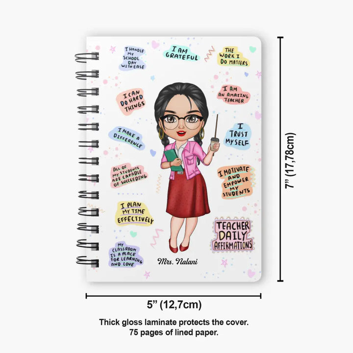 Personalized Spiral Journal - Gift For Teacher - Teacher Daily Affirmations