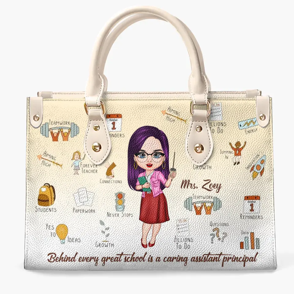 Personalized Custom Leather Bag - Birthday, Teacher's Day Gift For Assistant Principal - Behind Every Great School Is A Caring Assistant Principal
