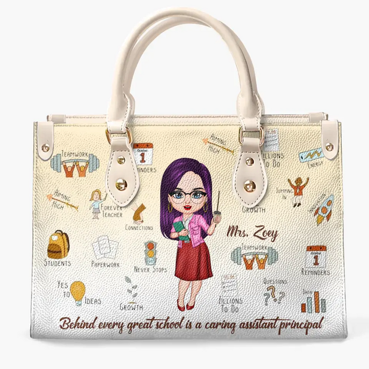 Personalized Custom Leather Bag - Birthday, Teacher's Day Gift For Assistant Principal - Behind Every Great School Is A Caring Assistant Principal