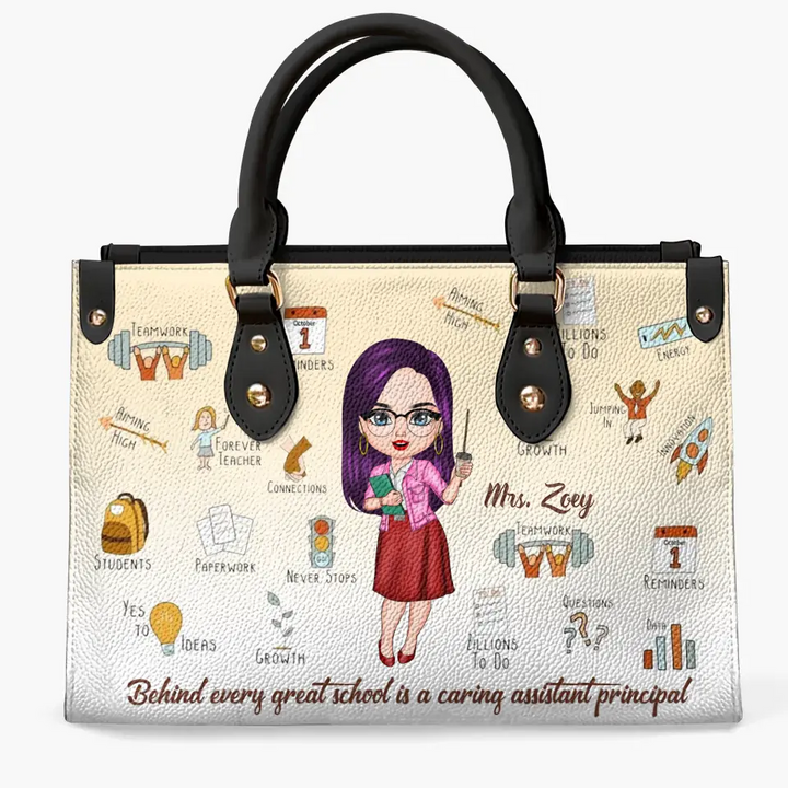 Personalized Custom Leather Bag - Birthday, Teacher's Day Gift For Assistant Principal - Behind Every Great School Is A Caring Assistant Principal