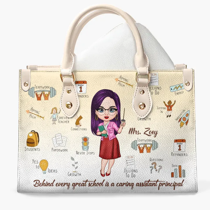 Personalized Custom Leather Bag - Birthday, Teacher's Day Gift For Assistant Principal - Behind Every Great School Is A Caring Assistant Principal