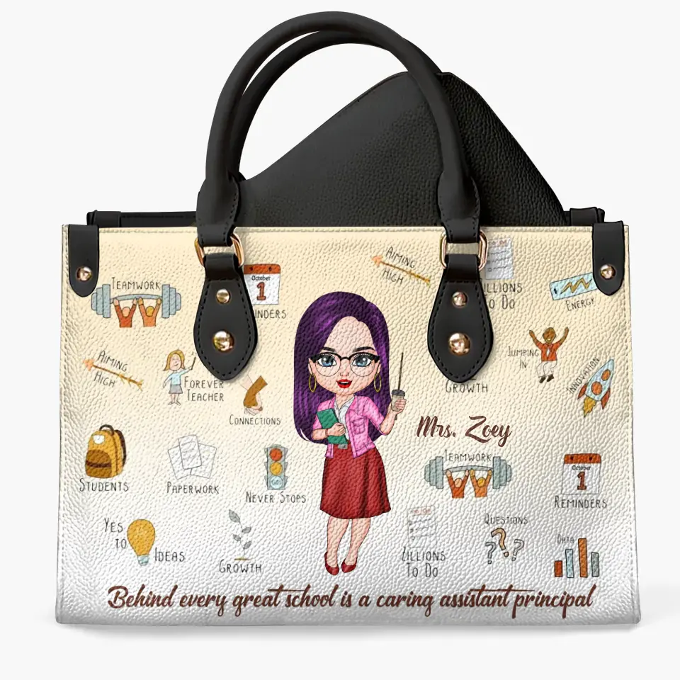 Personalized Custom Leather Bag - Birthday, Teacher's Day Gift For Assistant Principal - Behind Every Great School Is A Caring Assistant Principal