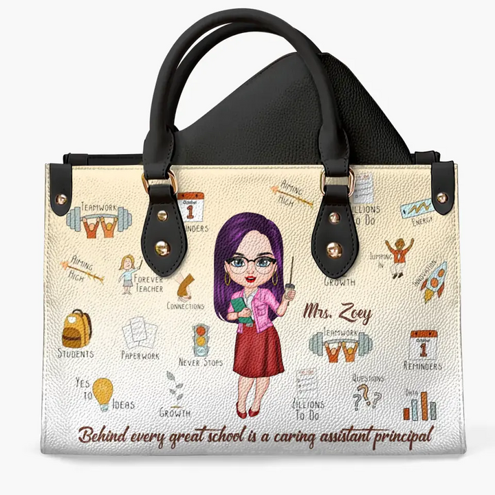 Personalized Custom Leather Bag - Birthday, Teacher's Day Gift For Assistant Principal - Behind Every Great School Is A Caring Assistant Principal
