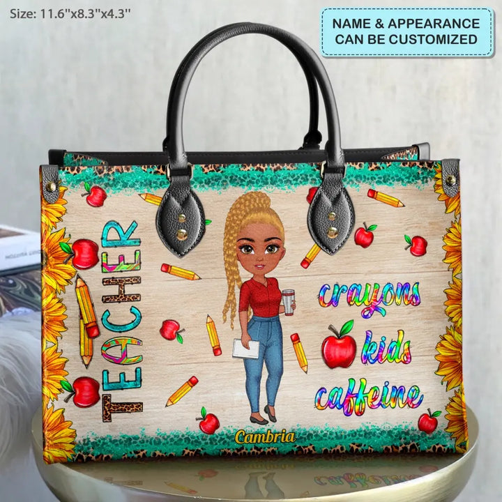 Personalized Custom Leather Bag - Birthday, Teacher's Day Gift For Teacher - Crayon Kids Caffeine
