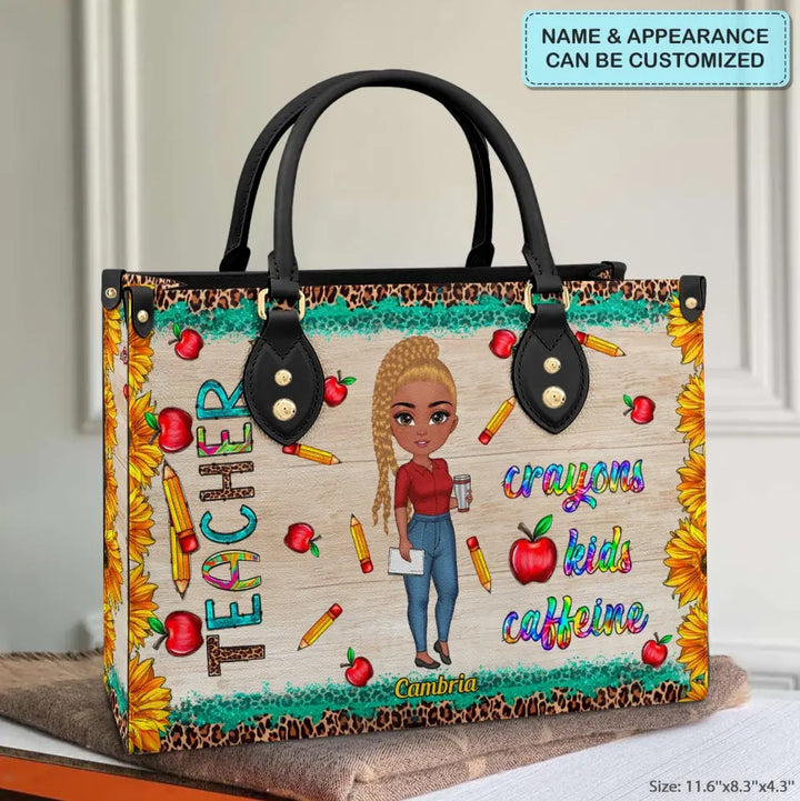 Personalized Custom Leather Bag - Birthday, Teacher's Day Gift For Teacher - Crayon Kids Caffeine