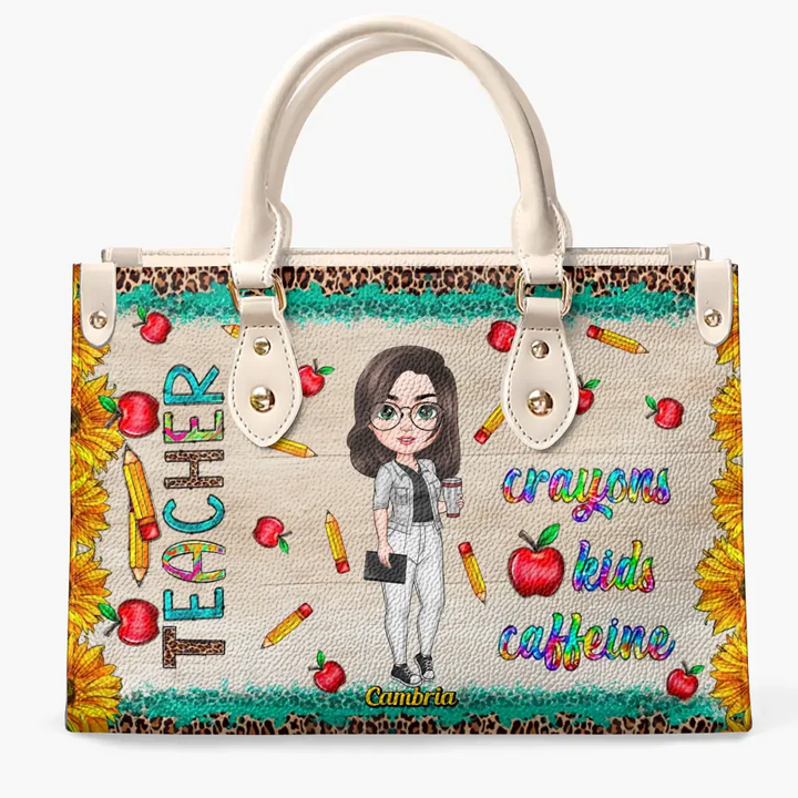 Personalized Custom Leather Bag - Birthday, Teacher's Day Gift For Teacher - Crayon Kids Caffeine
