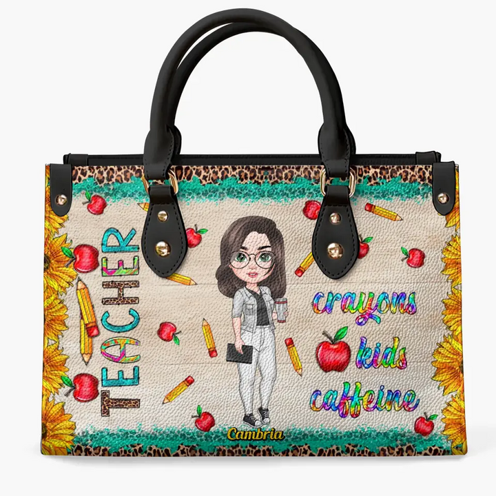 Personalized Custom Leather Bag - Birthday, Teacher's Day Gift For Teacher - Crayon Kids Caffeine
