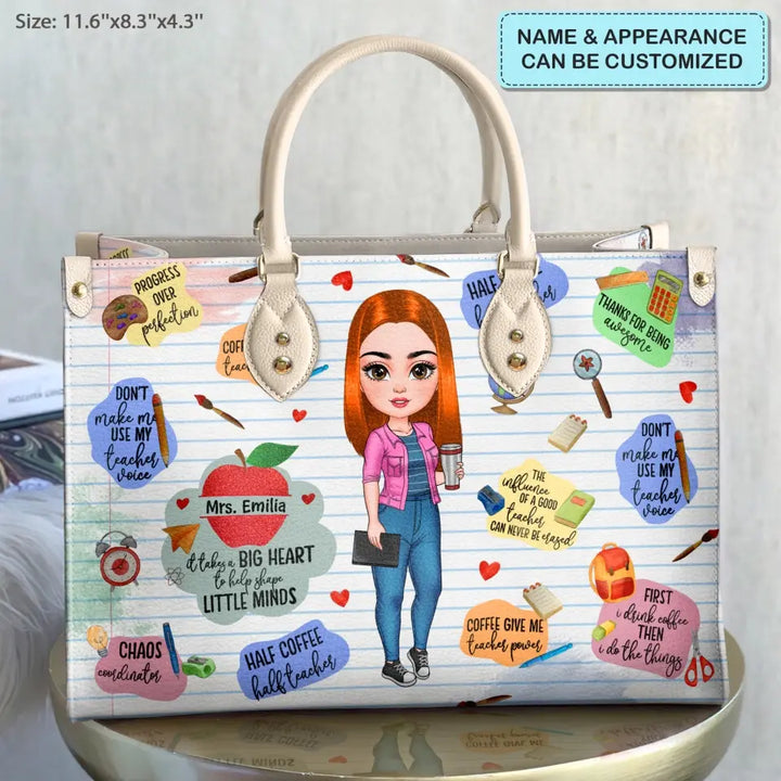 Personalized Custom Leather Bag - Teacher's Day, Birthday Gift For Teacher - Coffee Gives Me Teacher Power