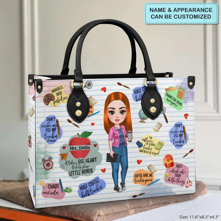 Personalized Custom Leather Bag - Teacher's Day, Birthday Gift For Teacher - Coffee Gives Me Teacher Power