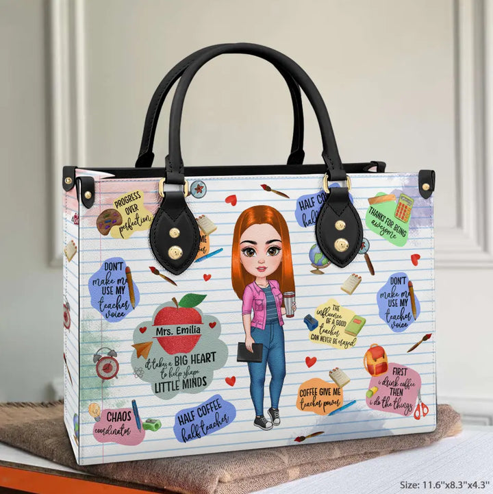 Personalized Custom Leather Bag - Teacher's Day, Birthday Gift For Teacher - Coffee Gives Me Teacher Power