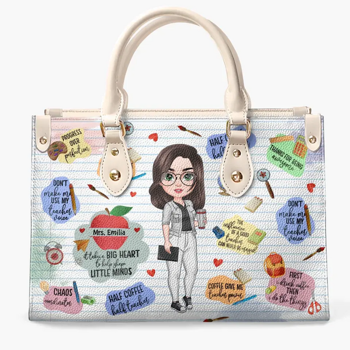 Personalized Custom Leather Bag - Teacher's Day, Birthday Gift For Teacher - Coffee Gives Me Teacher Power