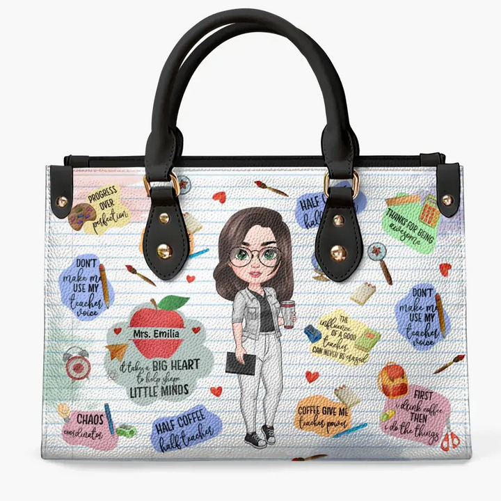 Personalized Custom Leather Bag - Teacher's Day, Birthday Gift For Teacher - Coffee Gives Me Teacher Power