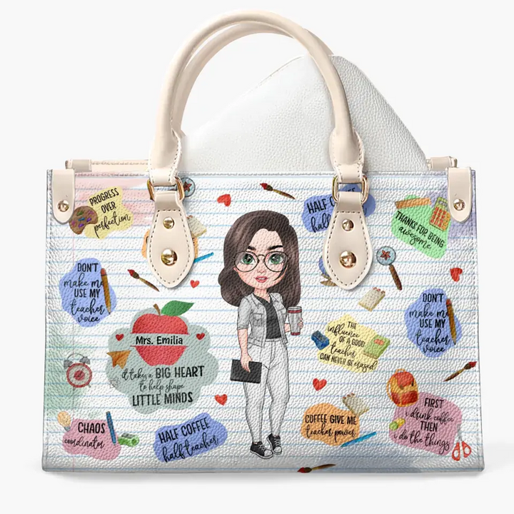 Personalized Custom Leather Bag - Teacher's Day, Birthday Gift For Teacher - Coffee Gives Me Teacher Power