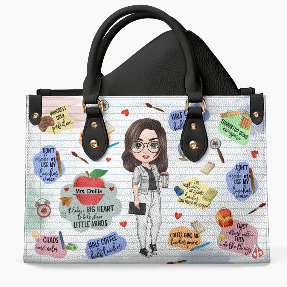 Personalized Custom Leather Bag - Teacher's Day, Birthday Gift For Teacher - Coffee Gives Me Teacher Power
