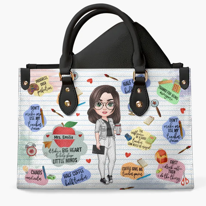 Personalized Custom Leather Bag - Teacher's Day, Birthday Gift For Teacher - Coffee Gives Me Teacher Power
