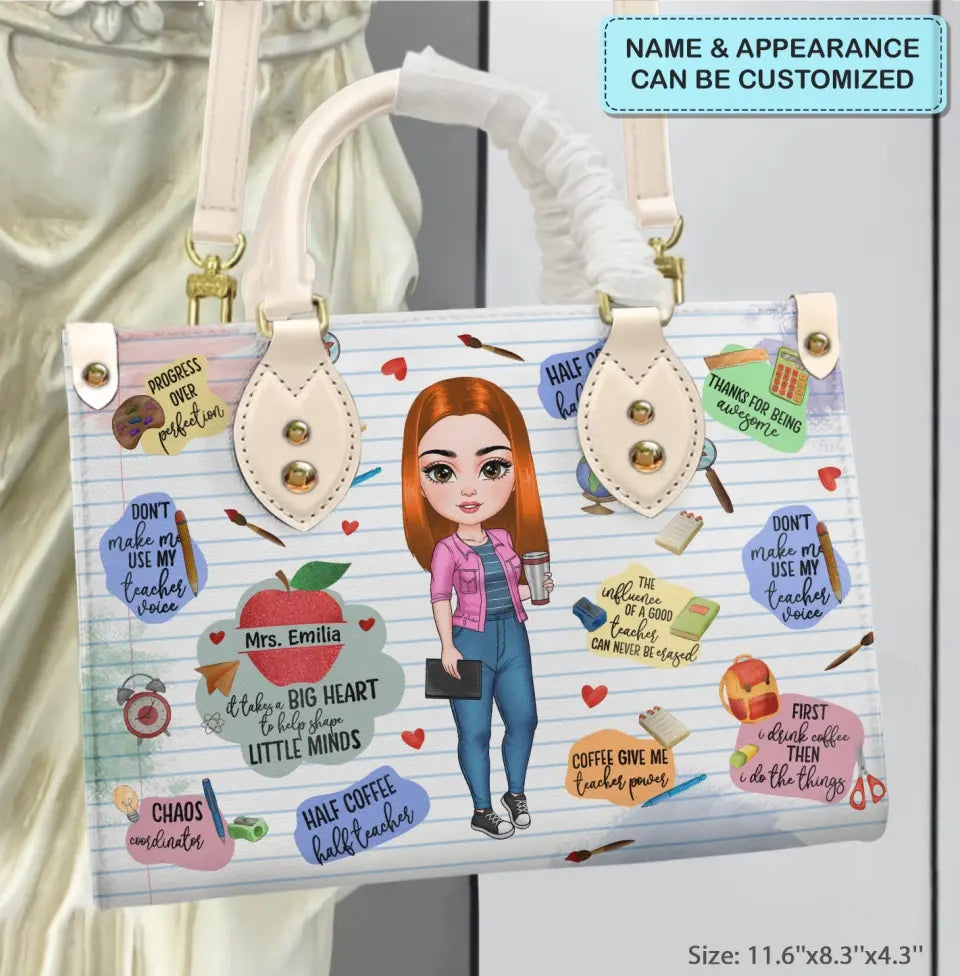 Personalized Custom Leather Bag - Teacher's Day, Birthday Gift For Teacher - Coffee Gives Me Teacher Power