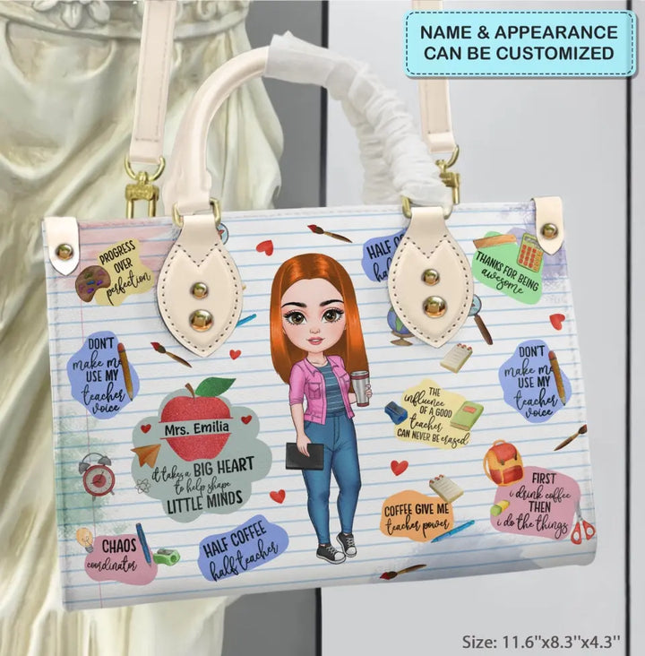 Personalized Custom Leather Bag - Teacher's Day, Birthday Gift For Teacher - Coffee Gives Me Teacher Power