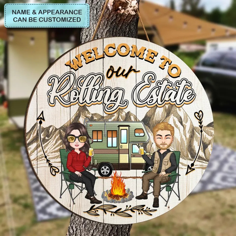 Personalized Custom Door Sign - Birthday Gift For Camping Lover, Camper, Couple - Welcome To Our Rolling Estate