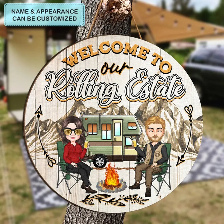Personalized Custom Door Sign - Birthday Gift For Camping Lover, Camper, Couple - Welcome To Our Rolling Estate
