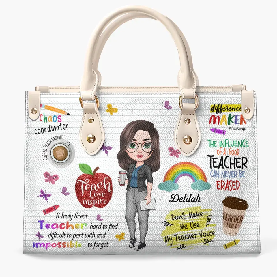 Personalized Custom Leather Bag - Birthday, Teacher's Day Gift For Teacher - Teach Love Inspire
