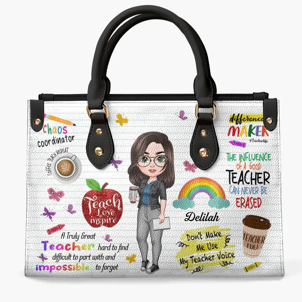 Personalized Custom Leather Bag - Birthday, Teacher's Day Gift For Teacher - Teach Love Inspire
