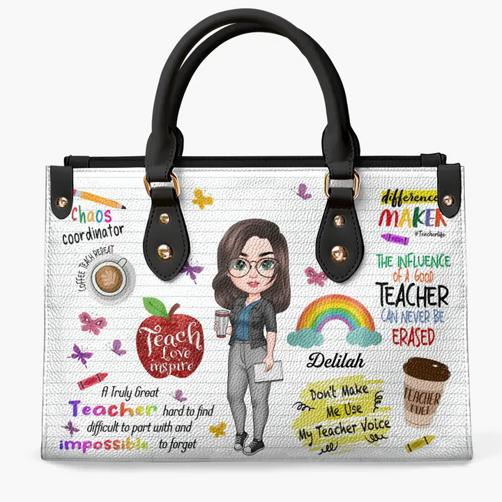 Personalized Custom Leather Bag - Birthday, Teacher's Day Gift For Teacher - Teach Love Inspire