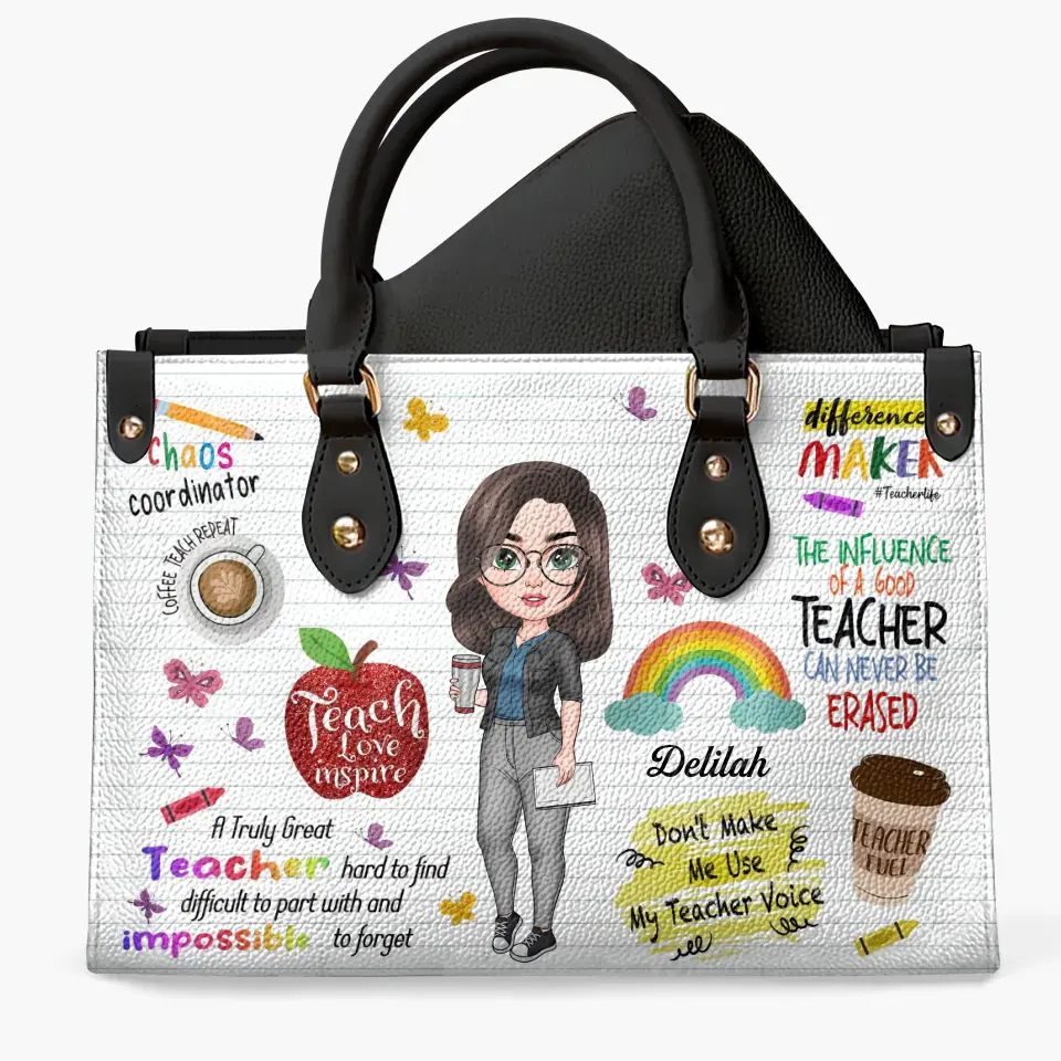 Personalized Custom Leather Bag - Birthday, Teacher's Day Gift For Teacher - Teach Love Inspire