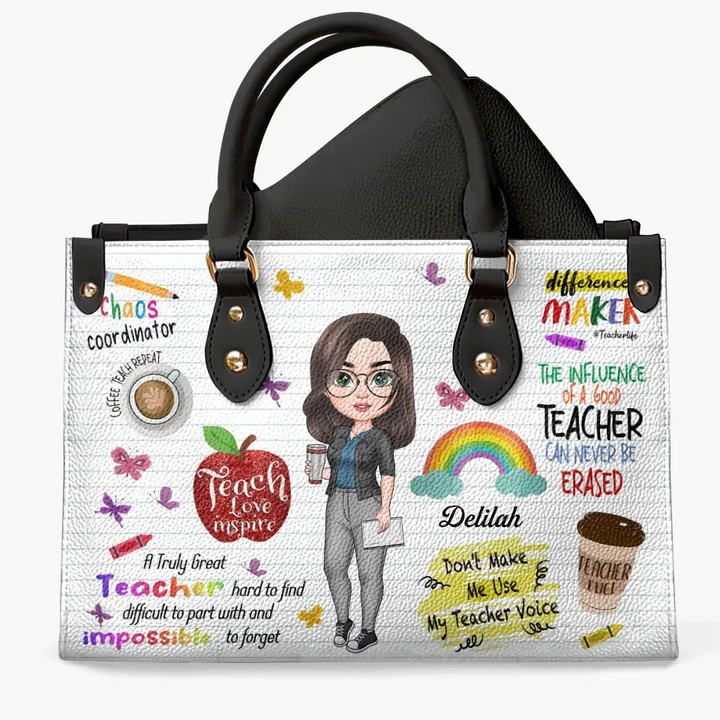 Personalized Custom Leather Bag - Birthday, Teacher's Day Gift For Teacher - Teach Love Inspire