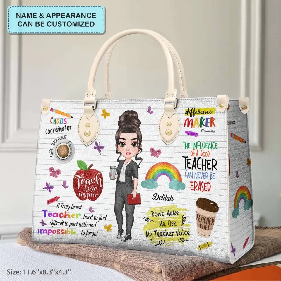 Personalized Custom Leather Bag - Birthday, Teacher's Day Gift For Teacher - Teach Love Inspire