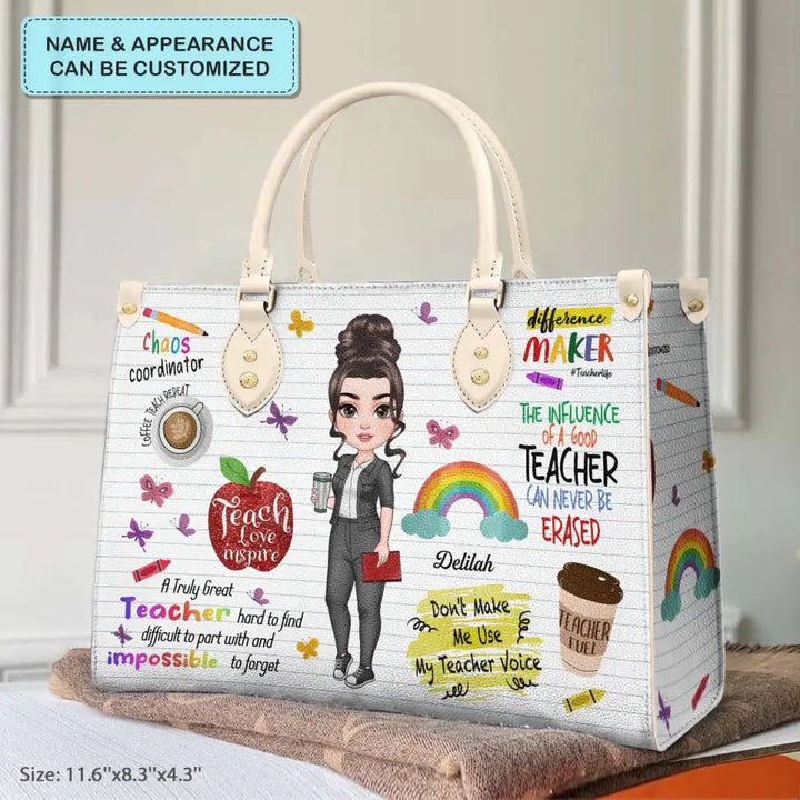 Personalized Custom Leather Bag - Birthday, Teacher's Day Gift For Teacher - Teach Love Inspire