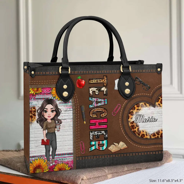Personalized Custom Leather Bag - Teacher's Day, Birthday Gift For Teacher - Teacher Sunflower