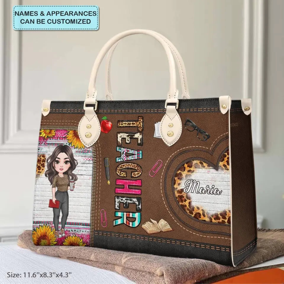 Personalized Custom Leather Bag - Teacher's Day, Birthday Gift For Teacher - Teacher Sunflower