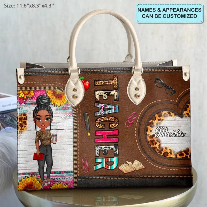 Personalized Custom Leather Bag - Teacher's Day, Birthday Gift For Teacher - Teacher Sunflower