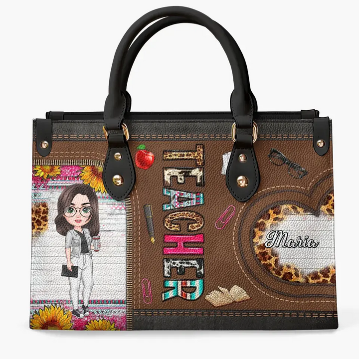 Personalized Custom Leather Bag - Teacher's Day, Birthday Gift For Teacher - Teacher Sunflower
