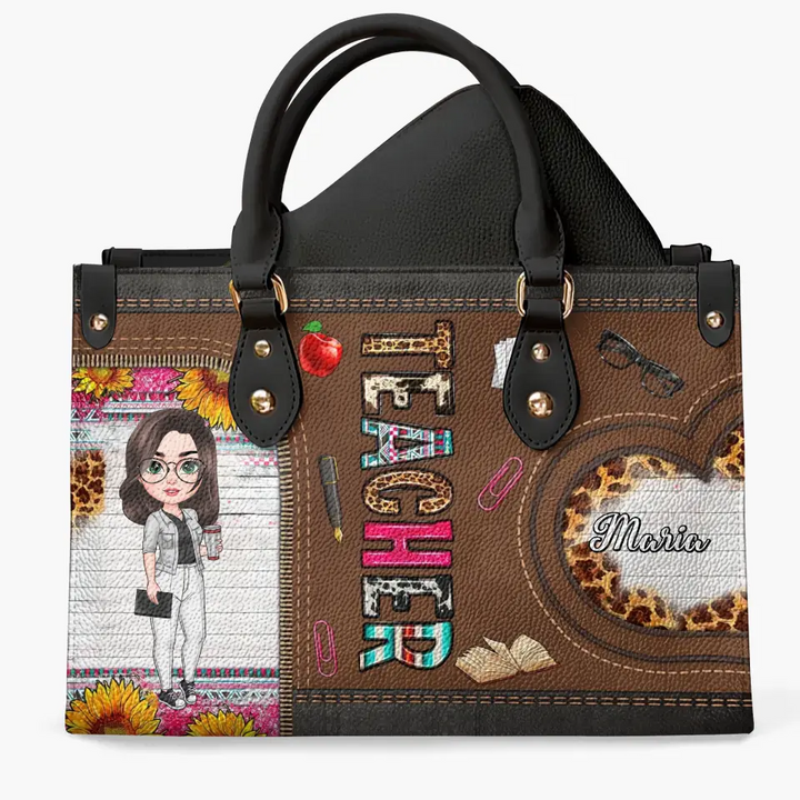 Personalized Custom Leather Bag - Teacher's Day, Birthday Gift For Teacher - Teacher Sunflower
