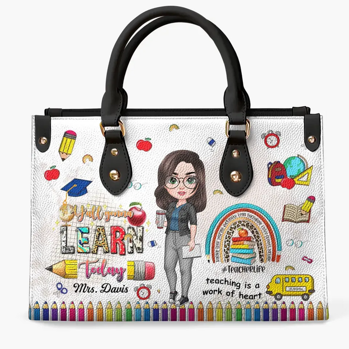 Personalized Custom Leather Bag - Birthday, Teacher's Day Gift For Teacher - Teaching Is A Work Of Heart