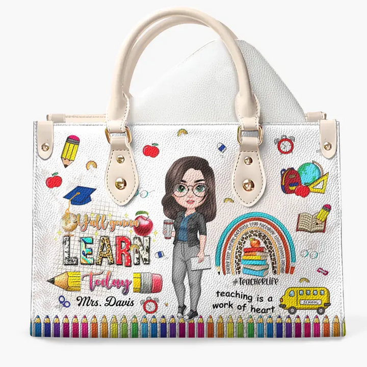 Personalized Custom Leather Bag - Birthday, Teacher's Day Gift For Teacher - Teaching Is A Work Of Heart