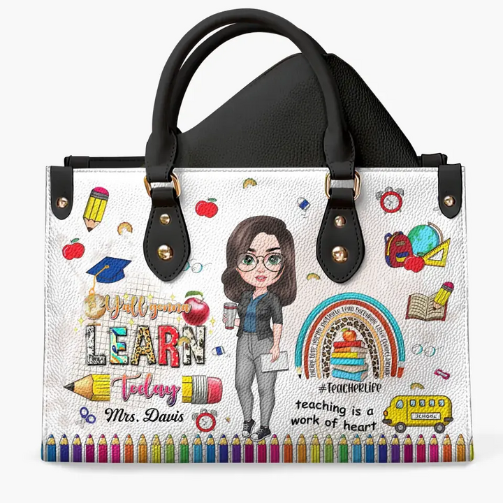 Personalized Custom Leather Bag - Birthday, Teacher's Day Gift For Teacher - Teaching Is A Work Of Heart
