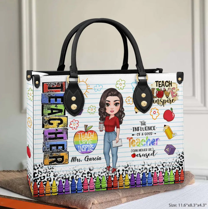 Personalized Custom Leather Bag - Teacher's Day, Birthday Gift For Teacher - Teach Love Inspire V2