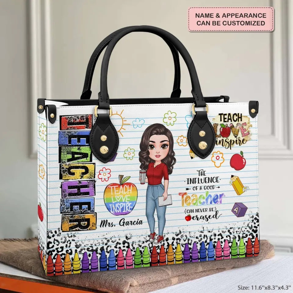 Personalized Custom Leather Bag - Teacher's Day, Birthday Gift For Teacher - Teach Love Inspire V2