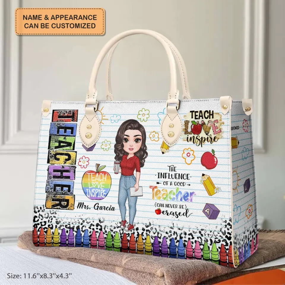 Personalized Custom Leather Bag - Teacher's Day, Birthday Gift For Teacher - Teach Love Inspire V2