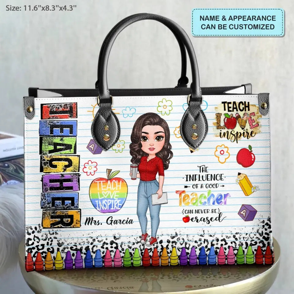 Personalized Custom Leather Bag - Teacher's Day, Birthday Gift For Teacher - Teach Love Inspire V2