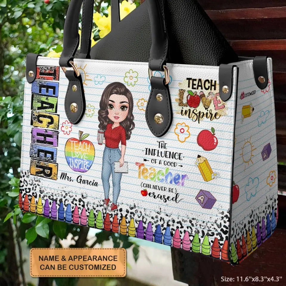 Personalized Custom Leather Bag - Teacher's Day, Birthday Gift For Teacher - Teach Love Inspire V2